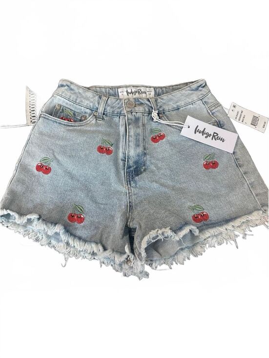Indigo Rein Pants - Indigo Rein Denim Shorts Cherry Embroidered Relaxed Fit Size 3 Medium Blue